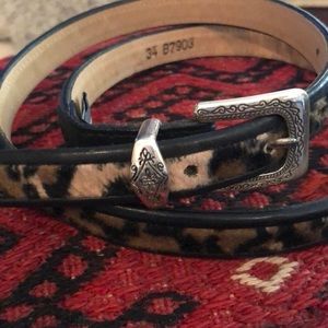 Brighton Black Leather&Leopard Faux Fur Belt.